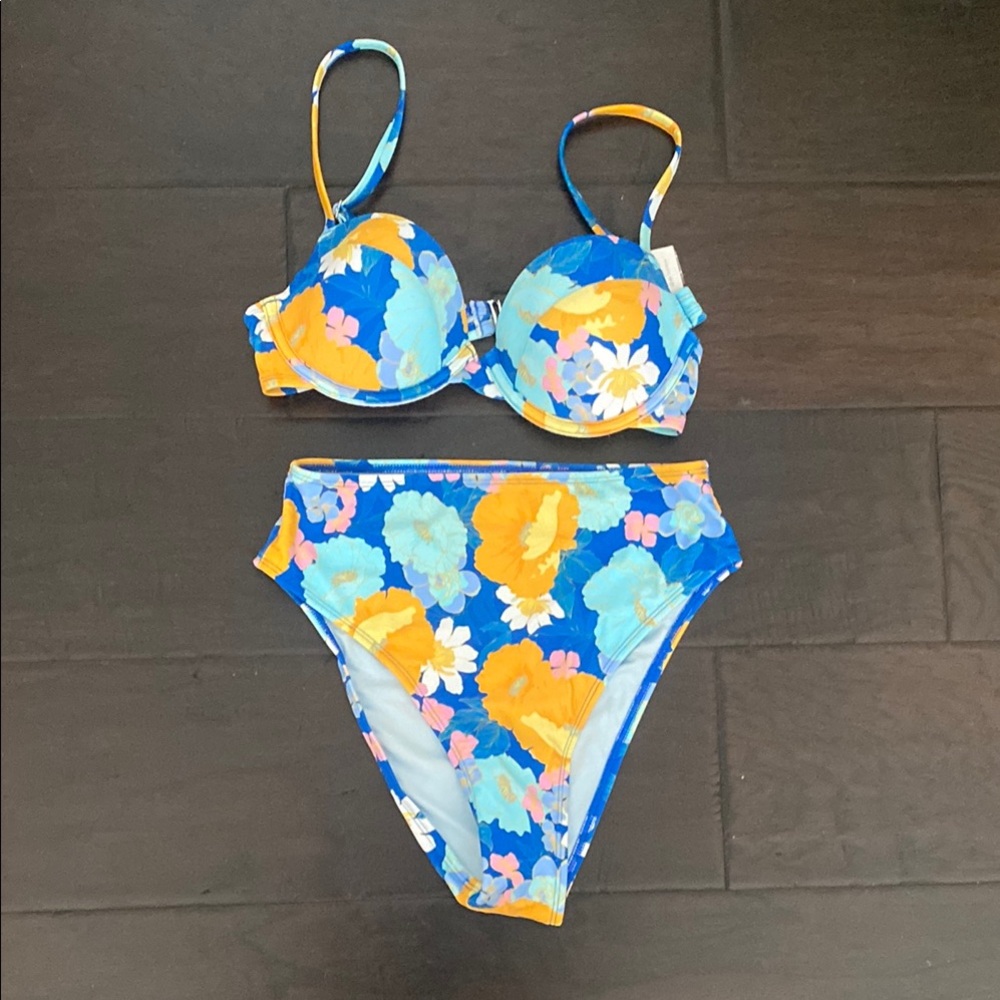 Blue and Yellow Floral Bikini Set